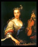 unknow artist Portrait of Young Woman Playing the Viola da Gamba oil painting on canvas